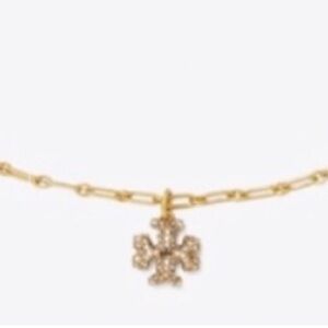 Tory Burch Gold Roxanne double sided pave logo Charm Necklace
